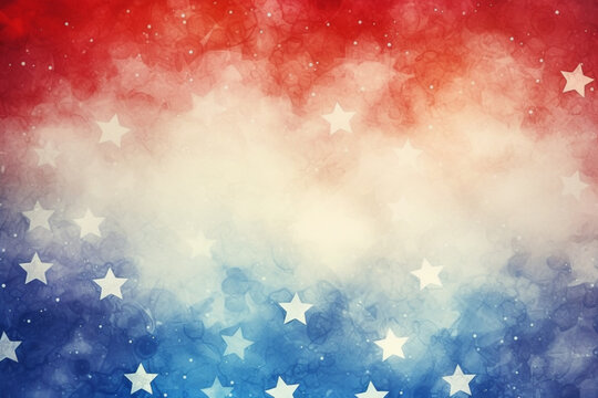 red white and blue with stars and old vintage texture grunge in painted watercolor paint