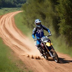 rally race dirt bike at dirt road, generative art by A.I.