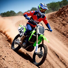 rally race dirt bike at dirt road, generative art by A.I.