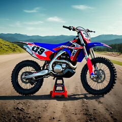 Obraz premium rally race dirt bike at dirt road, generative art by A.I.