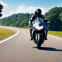 photo of man riding a bike on road, Generative AI