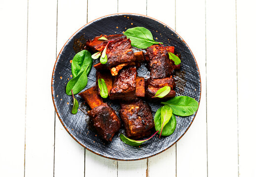 Roasted Beef Brisket On The Ribs,white Background