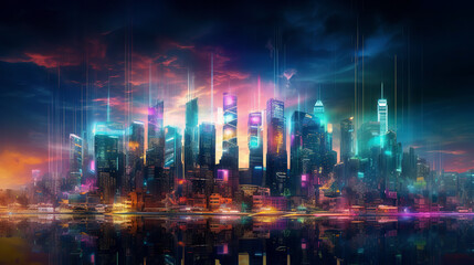 Obraz na płótnie Canvas Night city aerial view, futuristic city background 