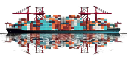 logistic container world wind shipping concept, shipping transportation watercolor PNG transparent, generative AI