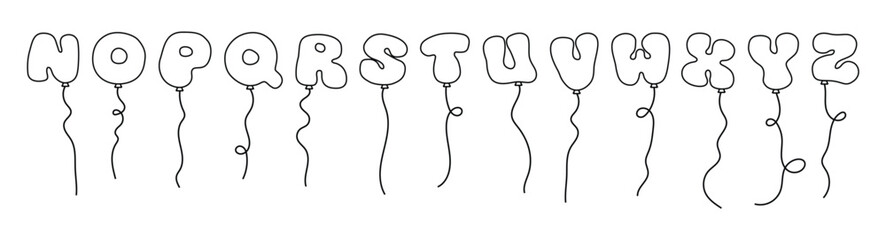Line balloon alphabet in cartoon style. Colored balloon letters and numbers