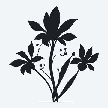 Vector black silhouettes of flowers are isolated on a white background.