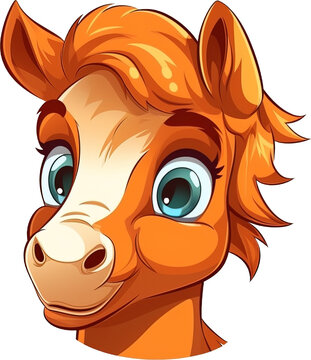 Colorful cartoon horse head clipart illustration, created with generative ai