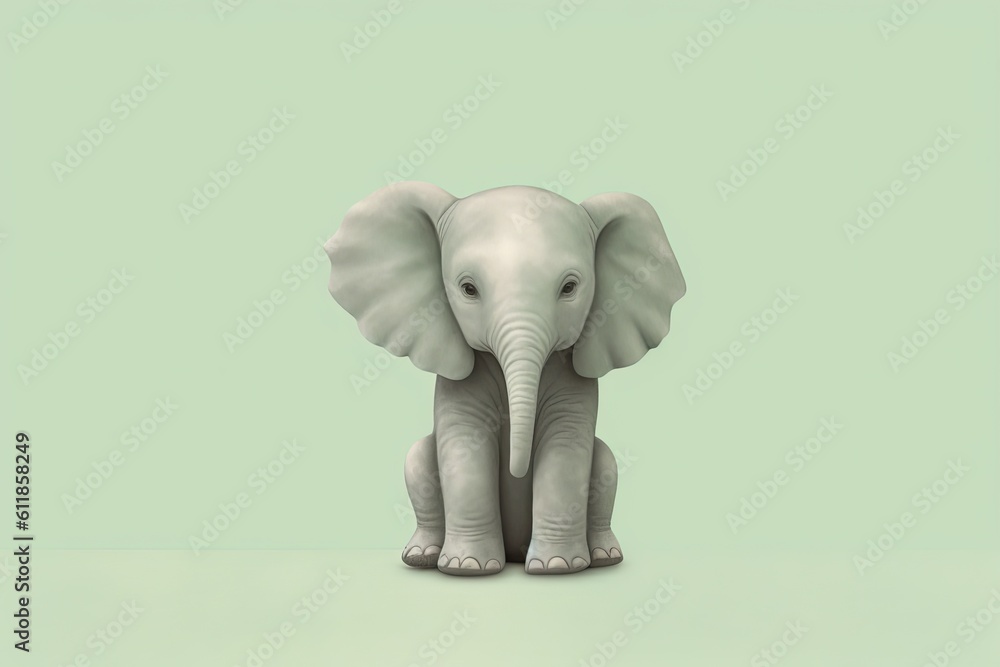 Poster an elephant is standing in front of a green background with a light green background and a light gre