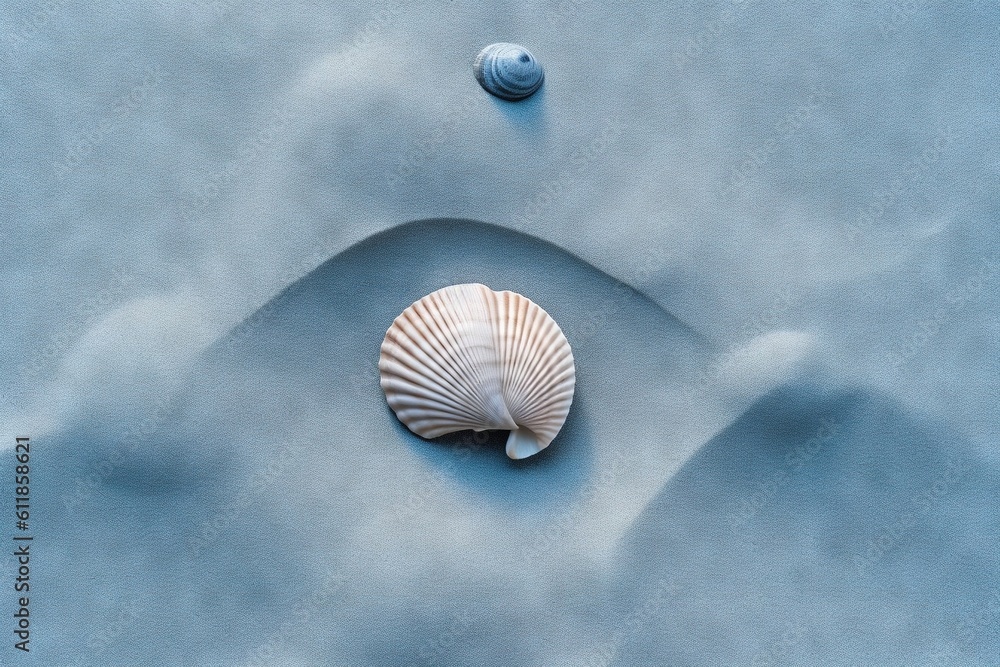 Aufkleber two seashells on a blue background with a white circle in the middle of the image and a blue backgro