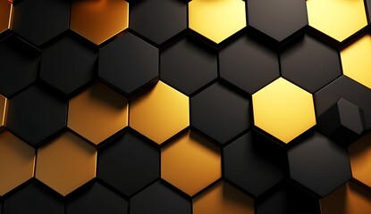 Abstract black and gold hexagonal luxury background. Generative AI