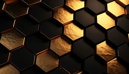 Abstract black and gold hexagonal luxury background. Generative AI