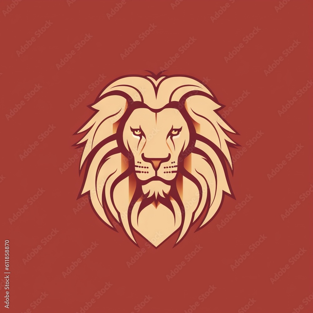 Poster a lion's head on a red background with a red background and a red background with a red background a