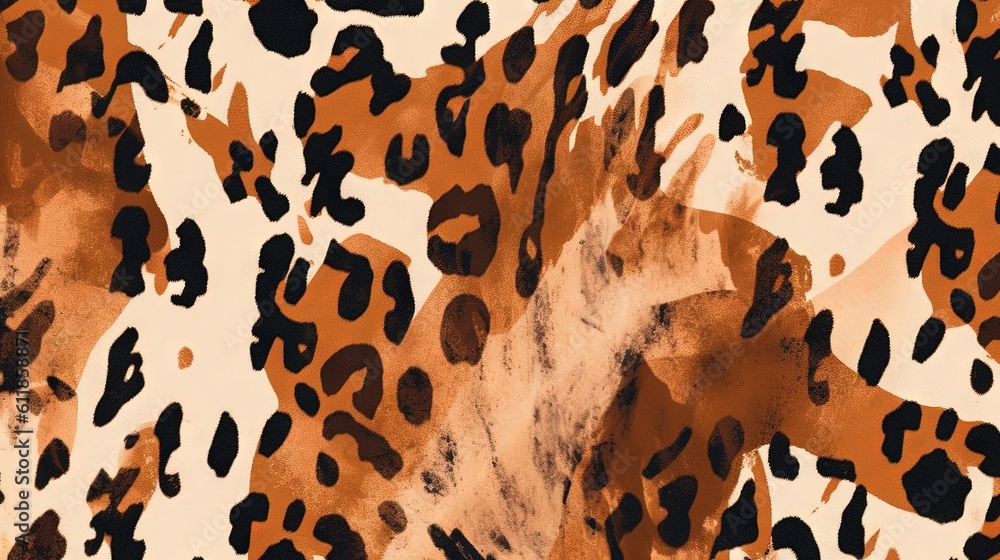 Poster a picture of a leopard print pattern on a white background with orange and black spots on the skin o