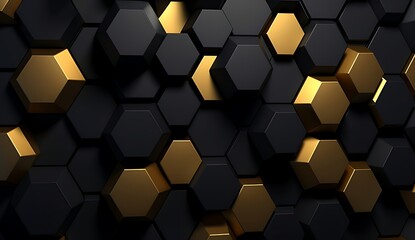 Abstract black and gold hexagonal luxury background. Generative AI