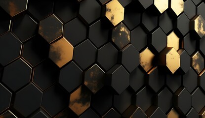 Abstract black and gold hexagonal luxury background. Generative AI