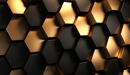 Abstract black and gold hexagonal luxury background. Generative AI