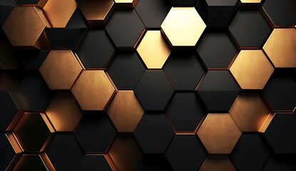 Abstract black and gold hexagonal luxury background. Generative AI
