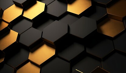 Abstract black and gold hexagonal luxury background. Generative AI