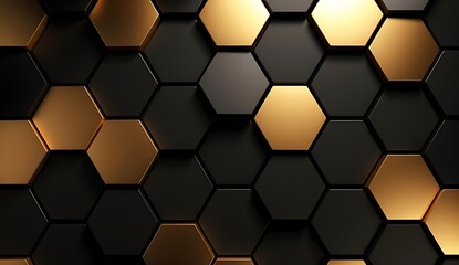 Abstract black and gold hexagonal luxury background. Generative AI
