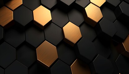 Abstract black and gold hexagonal luxury background. Generative AI