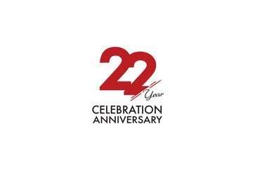 22th, 22 years, 22 year anniversary with red color isolated on white background, vector design for celebration vector