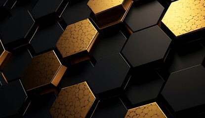 Abstract black and gold hexagonal luxury background. Generative AI