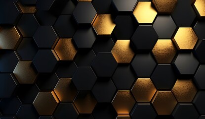 Abstract black and gold hexagonal luxury background. Generative AI