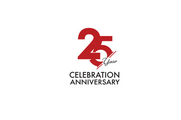 25th, 25 years, 25 year anniversary with red color isolated on white background, vector design for celebration vector