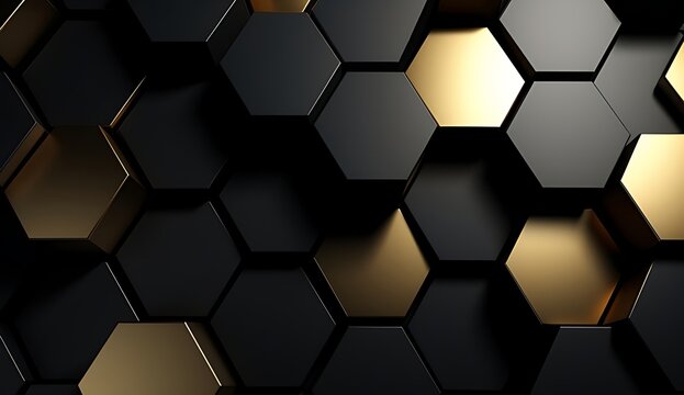 Abstract black and gold hexagonal luxury background. Generative AI © xaan
