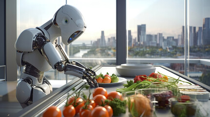 Robot preparing food in the kitchen in the future,  generative ai