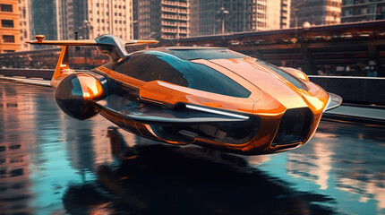 Flying car in the future, sci-fi concept of a floating super car, generative ai