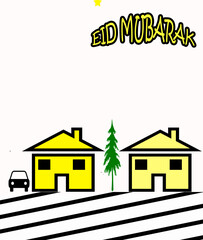 illustration of a house Eid Mubarak