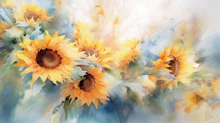 Fototapeta na wymiar pattern watercolor sunflower Generative AI