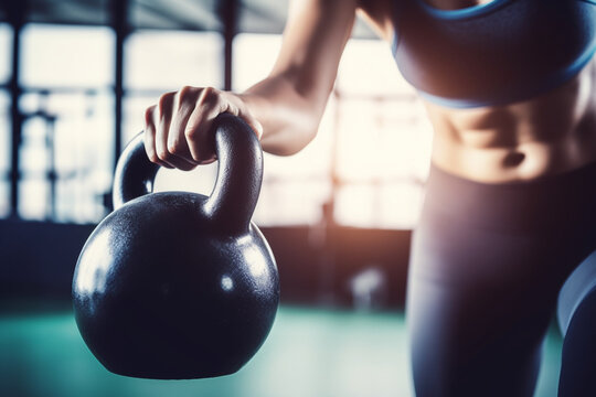 Shot of an unrecognizable woman working out with a kettle bell