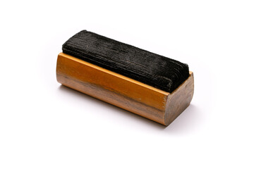 Vintage wooden Vinyl record cleaner isolated on white background with shadow