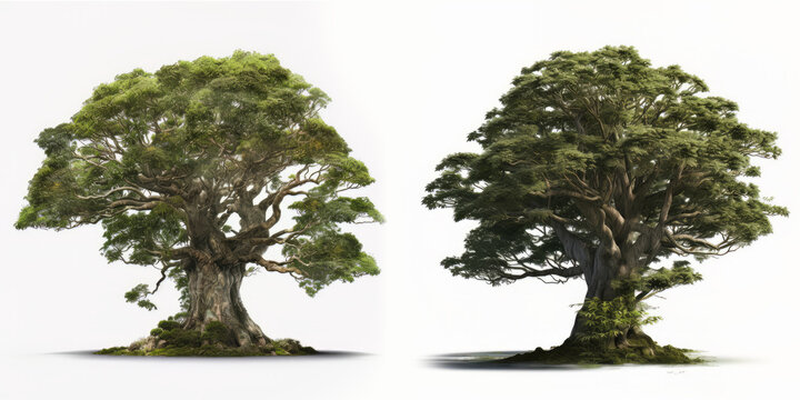 Collection of Nothofagus moorei tree isolated on white background, Generative AI