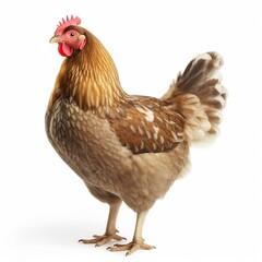 Fototapeta premium Full body of brown chicken hen standing isolated on white, Generative AI