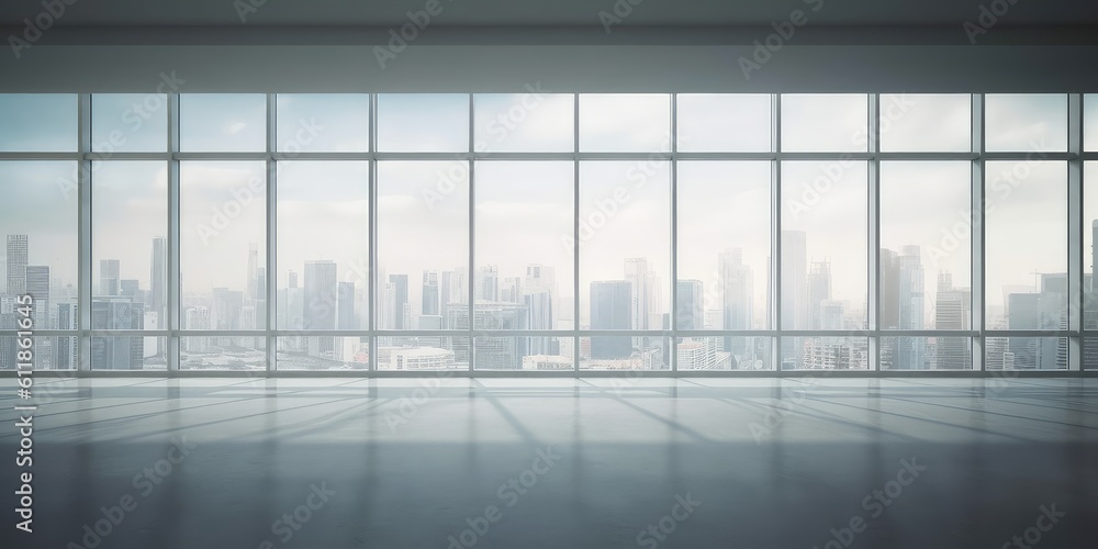 Poster empty office floor with window and city view. generative ai aig18.