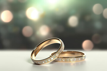 Obraz na płótnie Canvas Forever United A Pair of Gold Wedding Rings with Bokeh Background. created with Generative AI