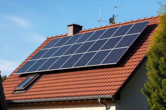 Solar photovoltaic panels on a house roof