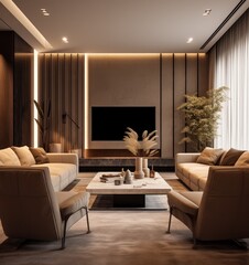 Modern Living Area Showcasing a Plush Sofa and Large TV Setup.