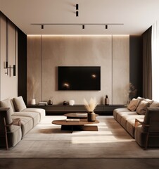 Contemporary Home Featuring a Large Living Room with a Plush Couch and TV Area