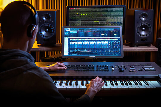 Creative Soundscapes Electronic Music Production in Home Studio and Professional Recording Environment. created with Generative AI