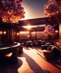 interior design of luxury rooftop hotel lounge casino, generative AI