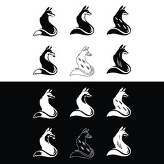 Obraz premium unique fox logo, fox illustration, vector.Logo design of black fox silhouette animal mascot logo template vector illustration