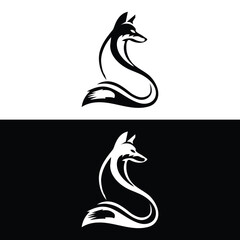 unique fox logo, fox illustration, vector.Logo design of black fox silhouette animal mascot logo template vector illustration