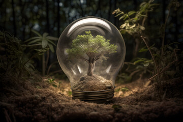 Sustainable development concept. Renewable energy, eco friendly environment, green technology business. image of light bulb eco concept image - generative ai