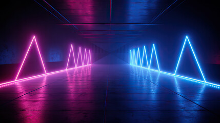 Cyber Retro Futuristic Neon Tunnel: Glowing Blue and Orange in Concrete Grunge. created with Generative AI