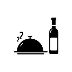 Vector element of Bottle of Wine and Food with Cover, Glyph icon.