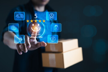 Customer Satisfaction Rating, Man Evaluating Online Shopping and Delivery Experience